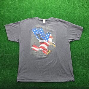 American Eagle Tshirt Mens 2XL Gray Short Sleeve Patriotic Flag Casual‎